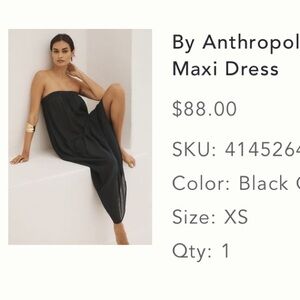 Anthropologie Black Strapless Gauze Maxi Dress
